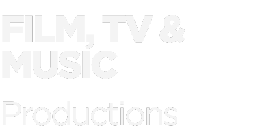 Text reading 'FILM, TV & MUSIC Productions' in bold white letters on a black background.